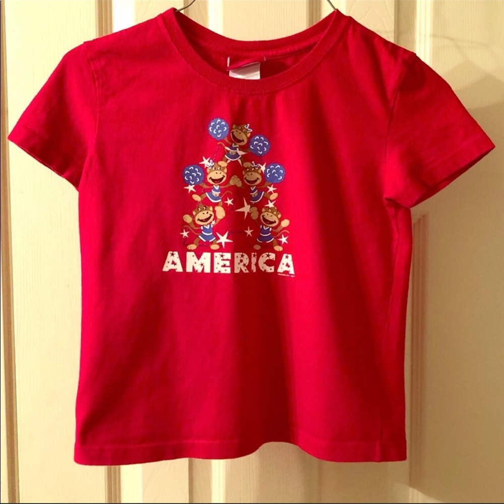 Sonoma Red Short Sleeve Patriotic Cheerleader Shirt Top Girls Size Medium
